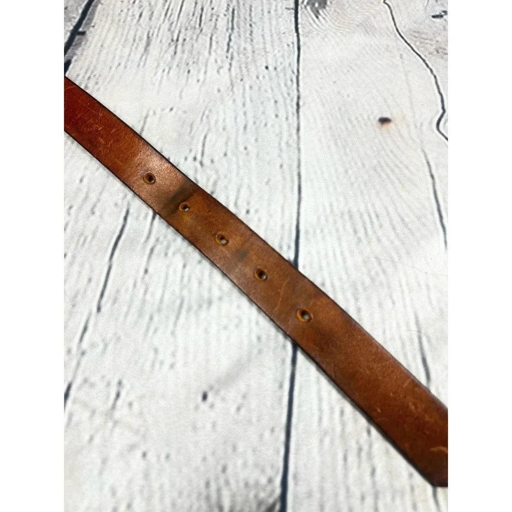 Vintage Hand Painted Floral Leather Belt Brown Braided Western Boho Size 30